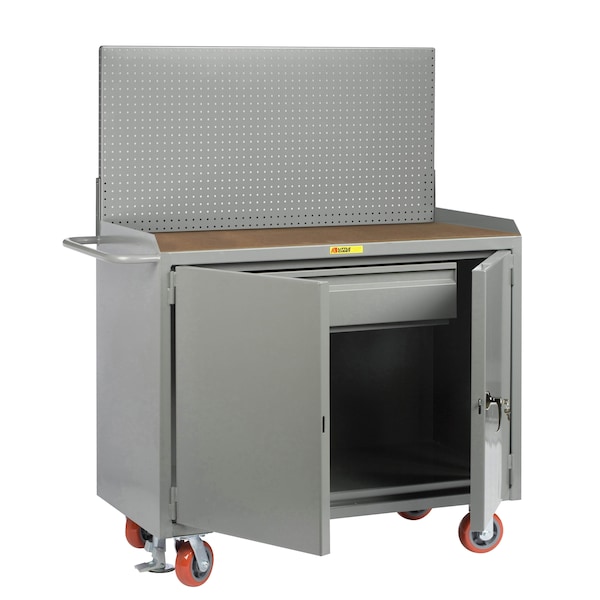 Mobile Bench Cabinets, 36"W, HD Drawer, 1/4" Hardboard, Pegboard